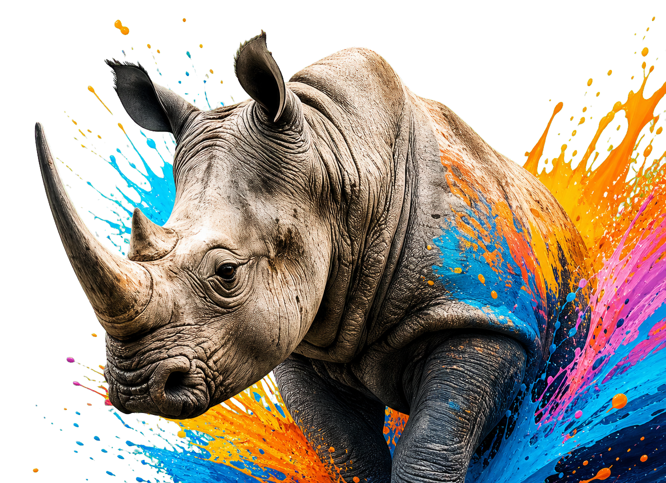 Rhino with colorful paint splash